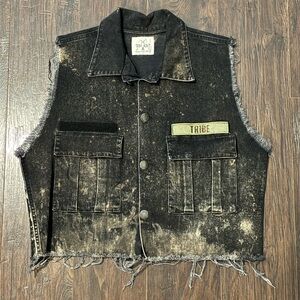 TRIBE Oversized Black Distressed Denim Vest
